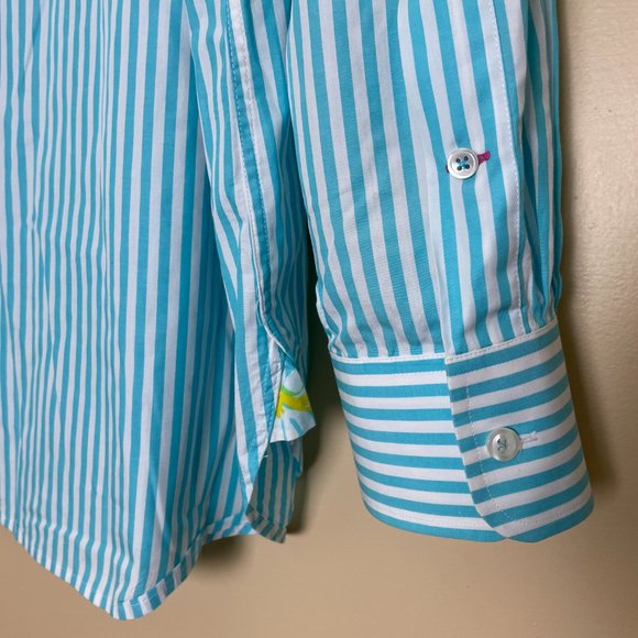 Lilly Pulitzer via Palm Beach Aqua Stripe Long Sleeve Dress Shirt - Picture 7 of 10